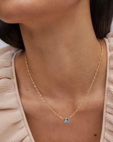 Cailin Gold Pendant Necklace in Aqua Crystal