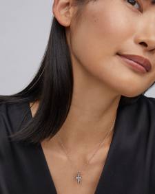 Cross Silver Pendant Necklace in White Lab Grown Opal