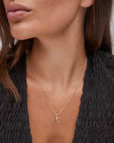Crystal Letter E Gold Short Pendant Necklace in White Crystal