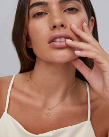 Crystal Letter J Gold Short Pendant Necklace in White Crystal