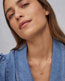 Crystal Letter M Gold Short Pendant Necklace in White Crystal