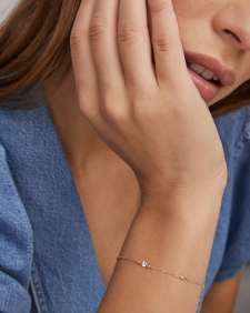 0.10 ct Floating Lab Grown White Diamond Delicate Chain Bracelet in 14k Yellow Gold