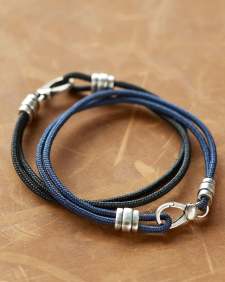 Kenneth Oxidized Sterling Silver Corded Bracelet in Navy