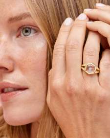 Davie Intaglio Gold Statement Ring in Light Sky Blue Glass Hummingbird