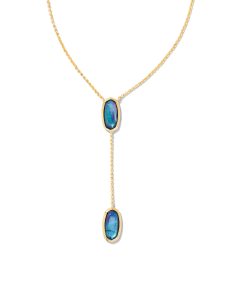 Framed Elisa Gold Y Necklace in Dark Blue Mother-of-Pearl
