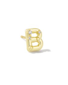 Crystal Letter B Gold Single Stud Earring in White Crystal