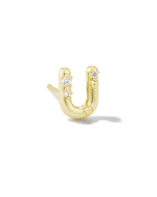 Crystal Letter U Gold Single Stud Earring in White Crystal