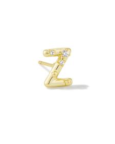 Crystal Letter Z Gold Single Stud Earring in White Crystal