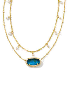Elisa Gold Pearl Multi Strand Necklace in Teal Abalone