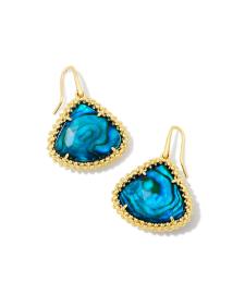 Framed Kendall Gold Large Drop Earrings in Teal Abalone