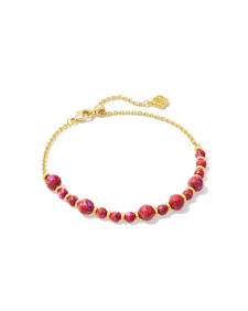 Jovie Gold Beaded Delicate Chain Bracelet in Bronze Veined Red and Fuchsia Magnesite