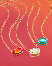 Elisa Gold Enamel Framed Short Pendant Necklace in Ivory Mix