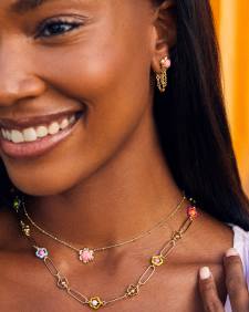 Susie Gold Short Pendant Necklace in Hot Pink Lab Grown Opal