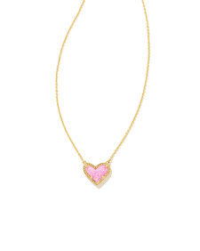 Ari Heart Gold Pendant Necklace in Bubblegum Pink Lab Grown Opal