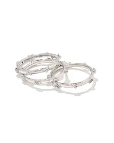 Haven Silver Crystal Heart Rings Set of 3 in White CZ