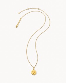 Letter V Coin Pendant Necklace in 18k Gold Vermeil