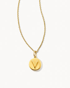 Letter V Coin Pendant Necklace in 18k Gold Vermeil