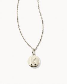 Letter K Coin Pendant Necklace in Oxidized Sterling Silver