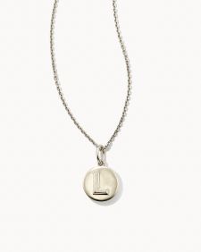 Letter L Coin Pendant Necklace in Oxidized Sterling Silver