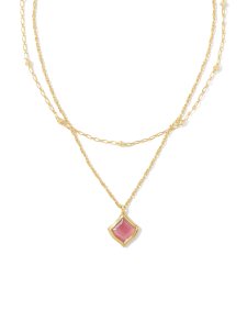 Kacey Gold Multi Strand Necklace in Pink Cat's Eye