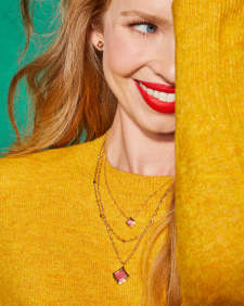 Kacey Gold Short Pendant Necklace in Pink Cat's Eye