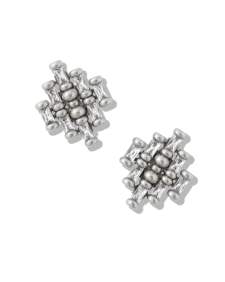 Ember Vintage Silver Crystal Stud Earrings in White Crystal