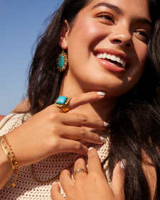 Cass Vintage Gold Cocktail Ring in Variegated Dark Teal Magnesite