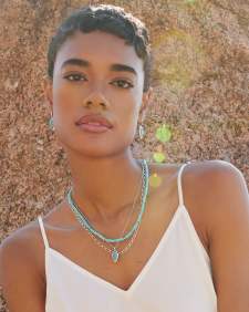 Skylar Vintage Silver Small Drop Earrings in Variegated Dark Teal Magnesite