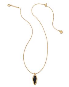 Skylar Vintage Gold Short Pendant Necklace in Black Banded Agate