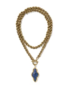 Abbie Vintage Gold Etch Frame Large Long Pendant Necklace