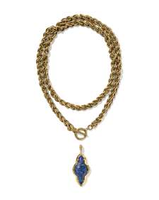 Abbie Vintage Gold Etch Frame Large Long Pendant Necklace