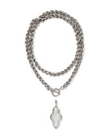 Abbie Vintage Silver Etch Frame Large Long Pendant Necklace