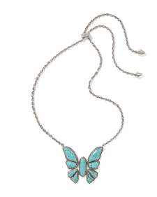 Ember Vintage Silver Butterfly Statement Necklace in Variegated Turquoise Magnesite