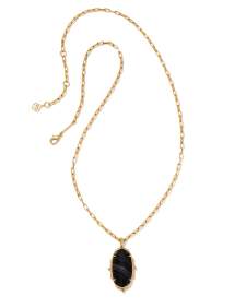 Baroque Ella Vintage Gold Long Pendant Necklace in Black Banded Agate