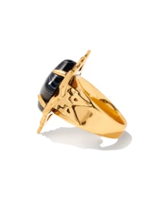 Cass Vintage Gold Cocktail Ring in Black Banded Agate