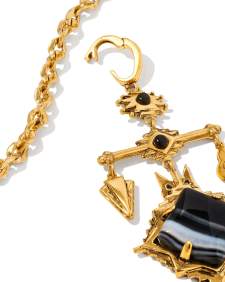 Cass Vintage Gold Large Long Pendant Necklace in Black Banded Agate