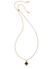 Cass Vintage Gold Long Pendant Necklace in Black Banded Agate