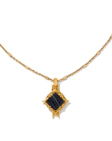Cass Vintage Gold Long Pendant Necklace in Black Banded Agate