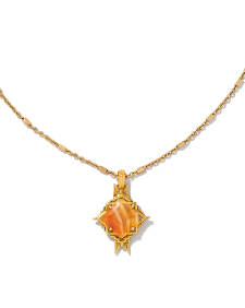 Cass Vintage Gold Long Pendant Necklace in Orange Banded Agate