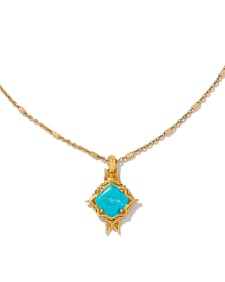 Cass Vintage Gold Long Pendant Necklace in Variegated Dark Teal Magnesite