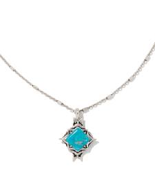 Cass Vintage Silver Long Pendant Necklace in Variegated Dark Teal Magnesite