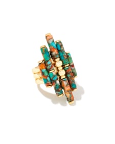 Ember Gold Cocktail Ring in Bronze Veined Turquoise Magnesite Red Oyster