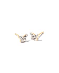 Butterfly 14k Yellow Gold Stud Earrings in White Diamond