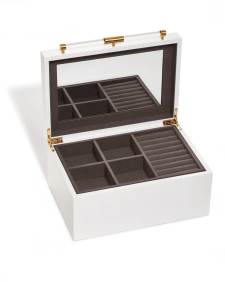 Medium Antique Brass Jewelry Box in White Lacquer