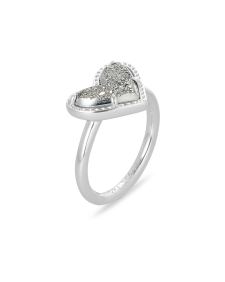 Ari Heart Silver Band Ring in Platinum Drusy