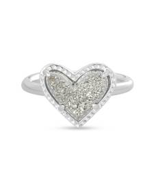 Ari Heart Silver Band Ring in Platinum Drusy
