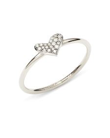 Heart 14k White Gold Band Ring in White Diamond