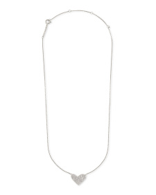 Large Heart 14k White Gold Pendant Necklace in White Diamond