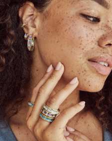 Jack Gold Huggie Earrings in Multi Crystal