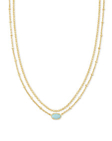 Emilie Gold Multi Strand Necklace in Light Blue Magnesite